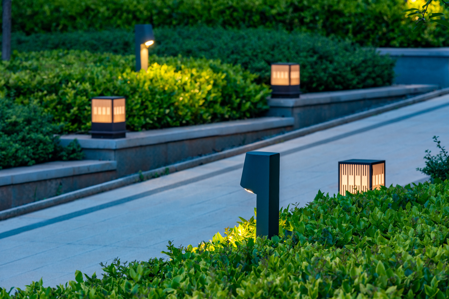 Stone road, landscaping, landscape lights